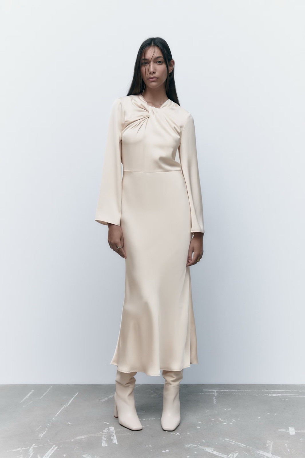 Zara Satin Effect Open Back Midi Dress front knot detail S Rare Viral RRP £59.99