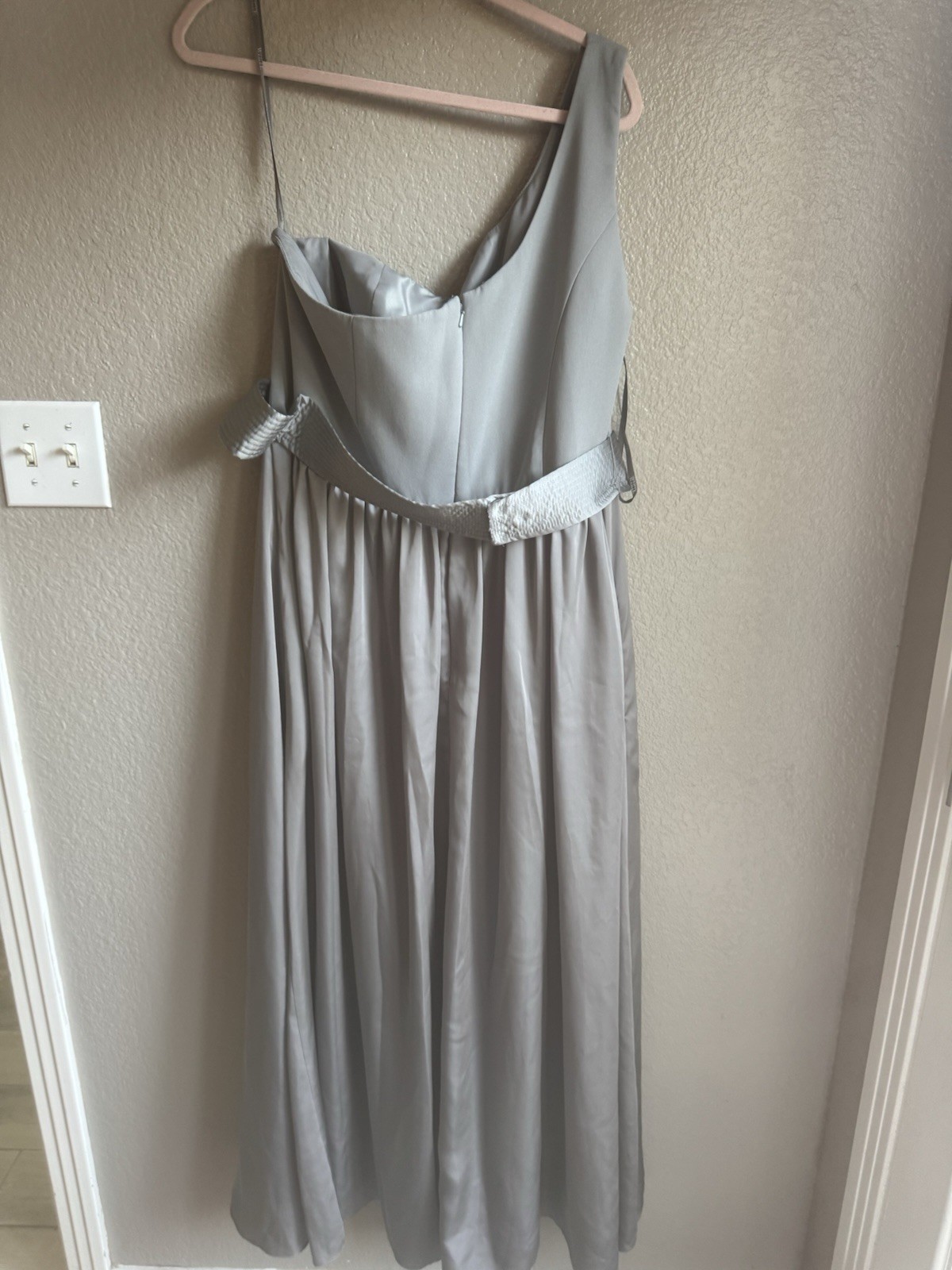 White By Vera Wang Elegant Gray Silver One Shoulder Gown Bridesmaid Dress 18