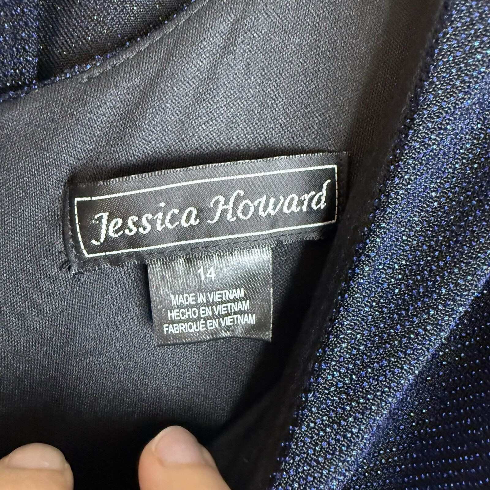 Jessica Howard Womens 14 Capelet Evening Gown Shimmery Blue/Black Fit And Flare