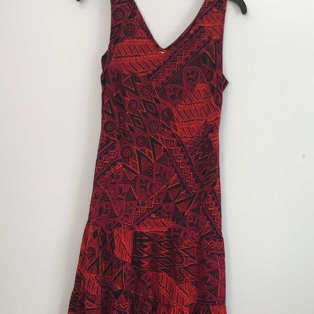 R & K Originals Dropped Waist Red & Black Tribal Print Maxi Dress 10