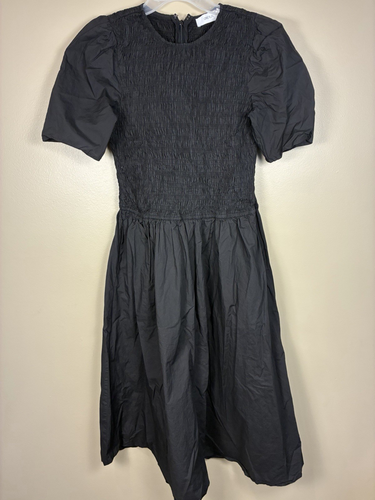 Greylin Black Smocked Midi Dress Size M Puff Sleeve Cotton Cottagecore