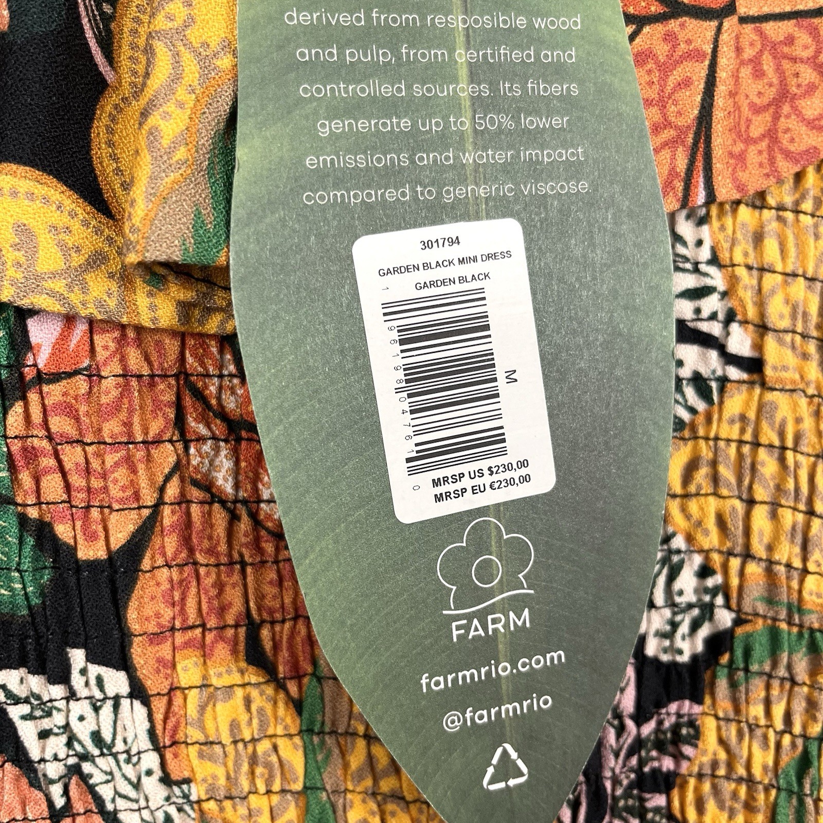 NWT Farm Rio Medium Multicolor Tropical Floral Smocked Long Sleeve Mini Dress