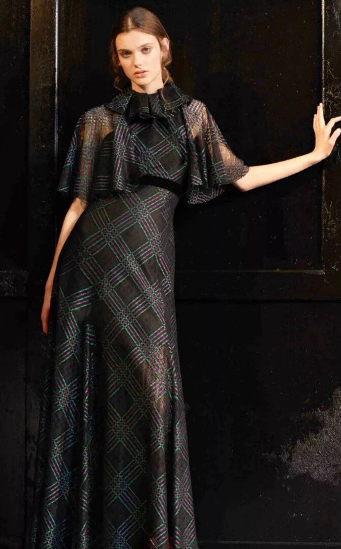 PHILOSOPHY DI LORENZO SERAFINI Maxi Dress Green/Black/Purple Plaid Sz US 8