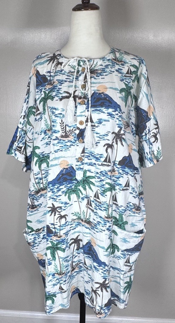 Emerson Fry India Collection Baja Beach Caftan One Size Pockets Cover Up Dress
