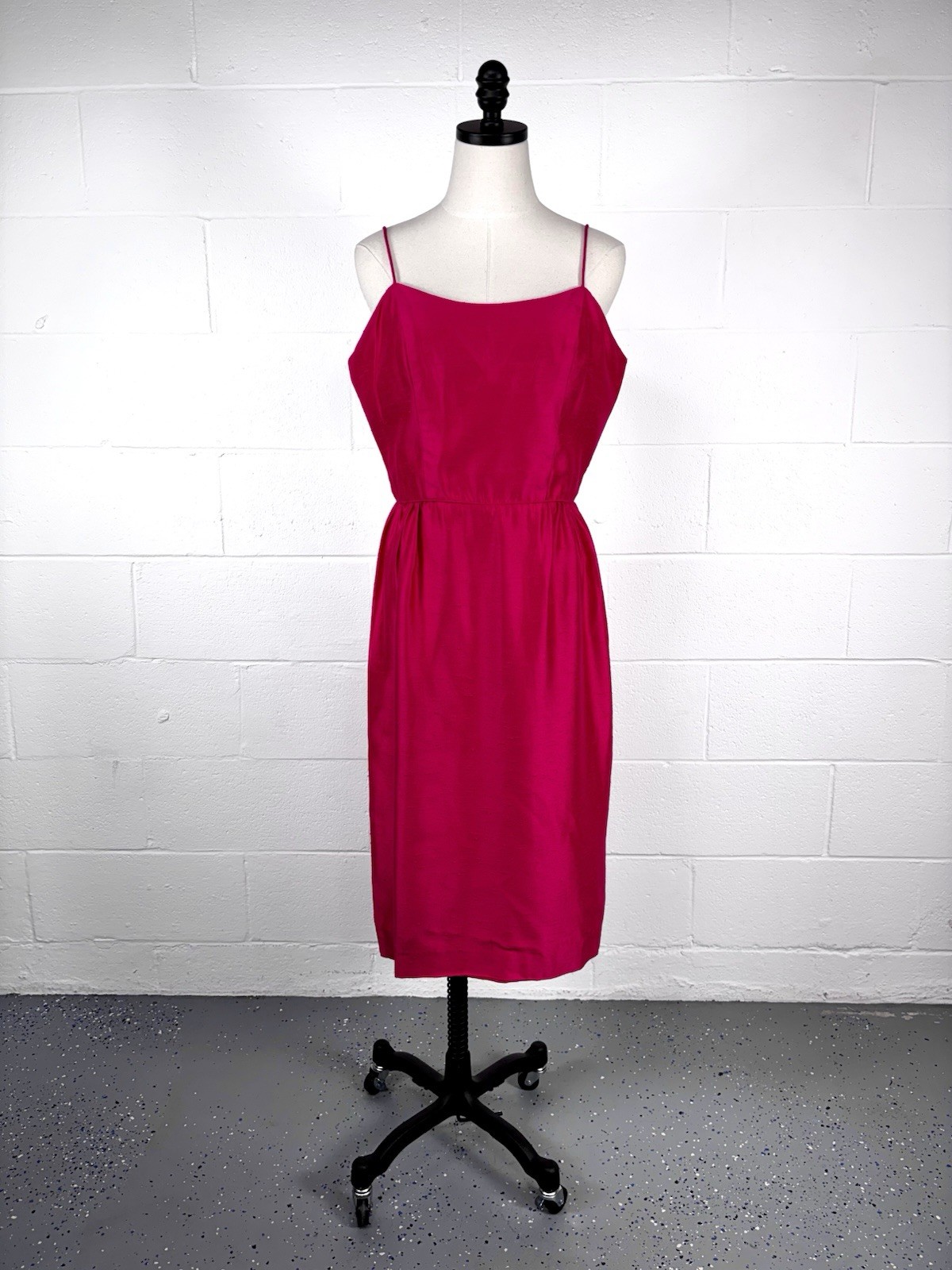 Vintage 60s Hot Pink Cocktail Sheath Dress Silk Dupioni Bombshell Pin-up M 10