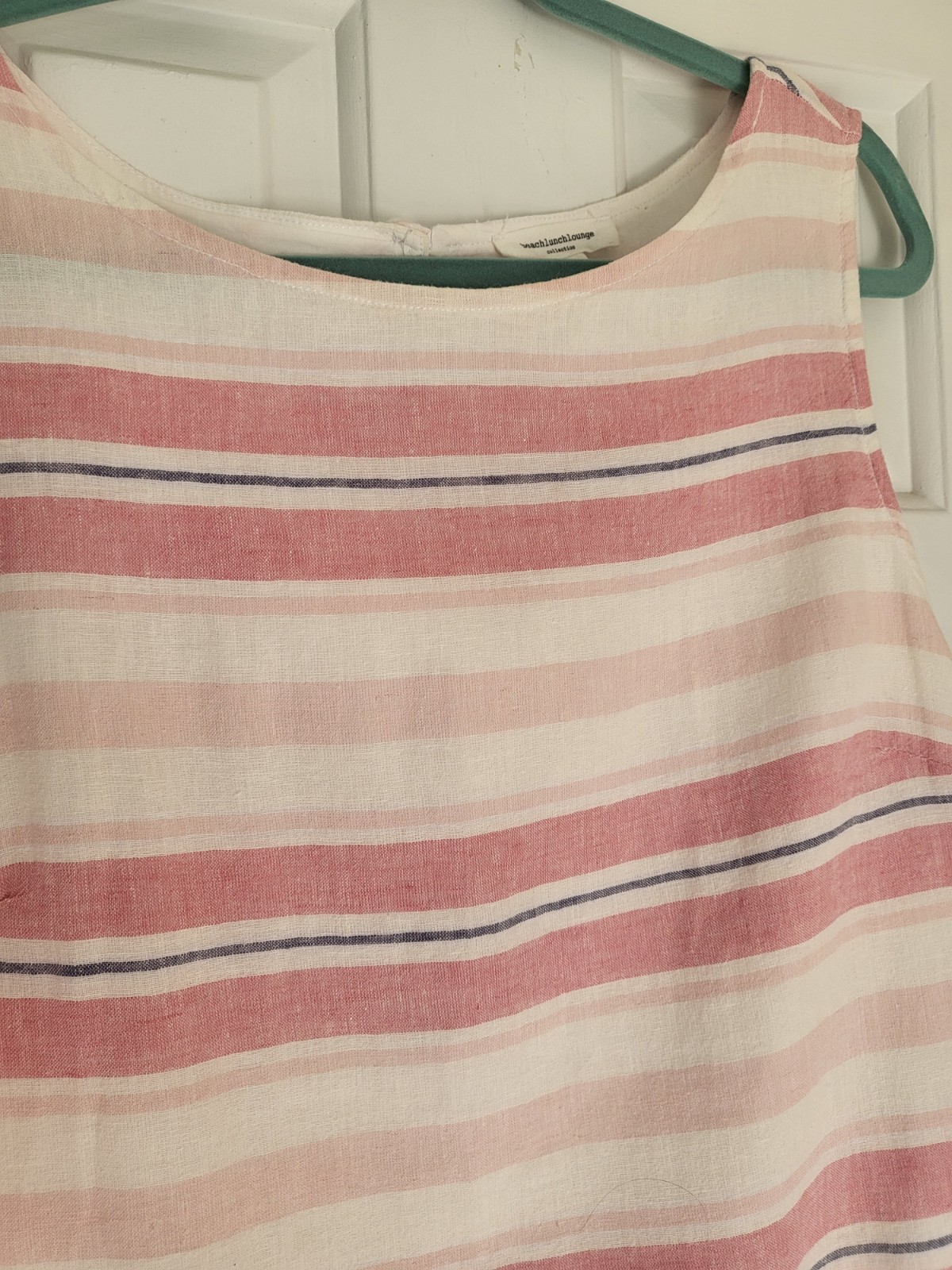 Beach Lunch Lounge Dress Womens Large Pink White Stripe Linen Blend Summer