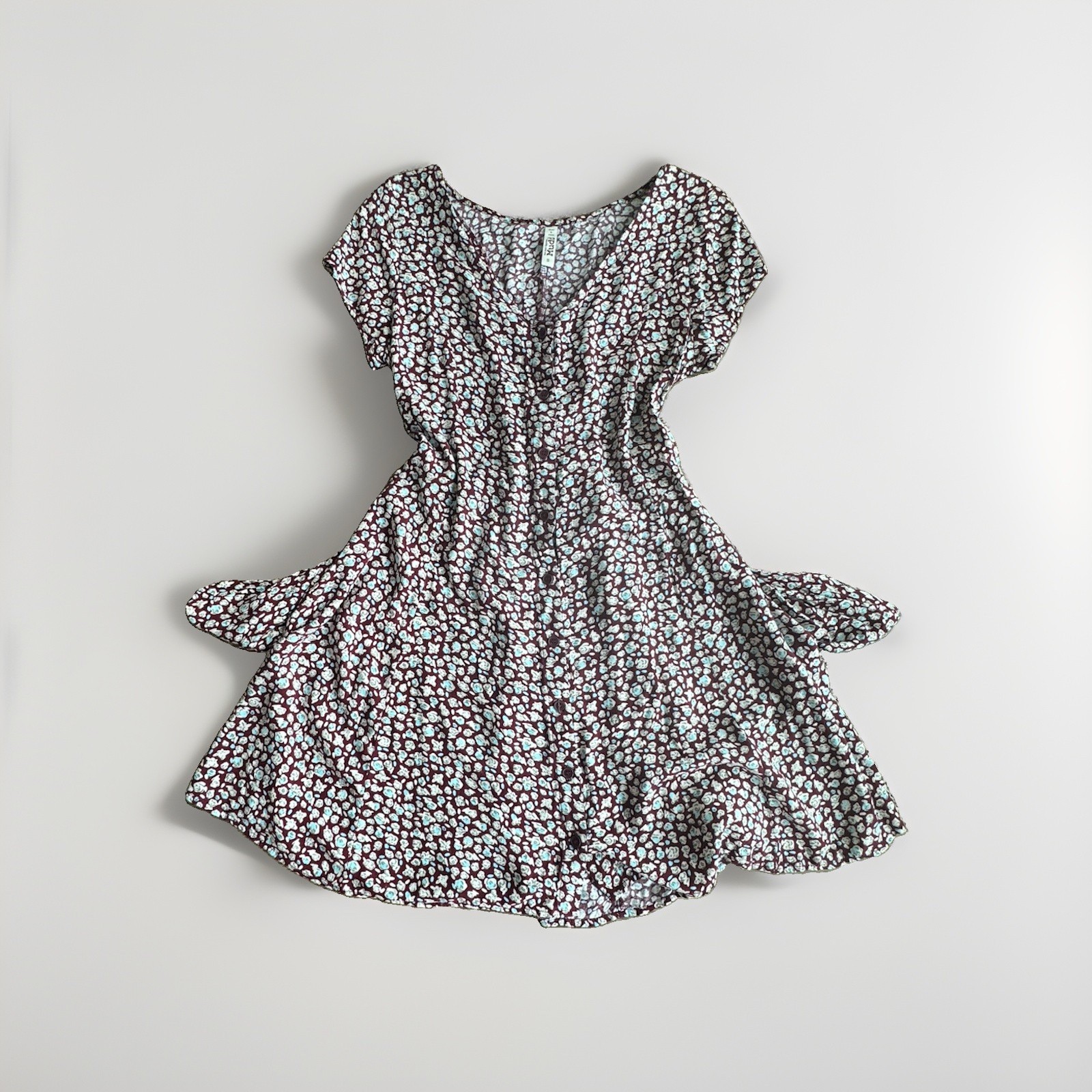 Vintage Y2K Mudd Floral ButtonFront Dress Corset Tie Back Pockets Burgundy Small