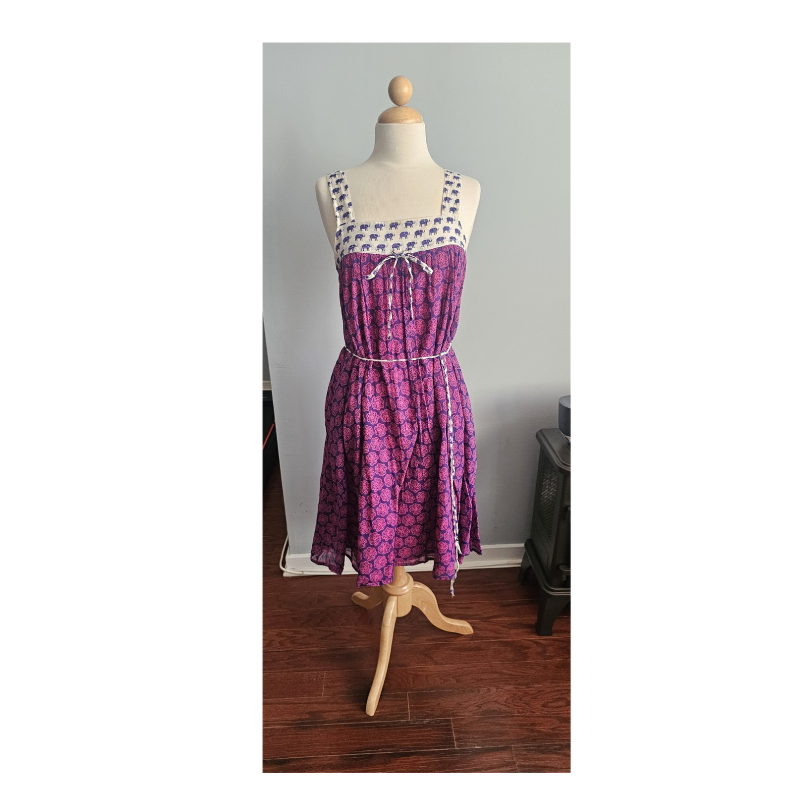 Hei Hei Purple Floral Elephant Print Sleeveless Knee Length A-Line Dress