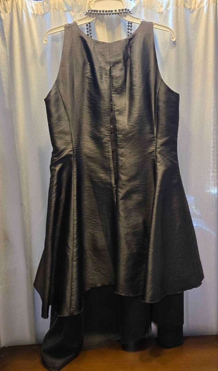 Heart Grey Satin Evening Gown, Glossy Tulle, Scalloped Skirt (beads included)