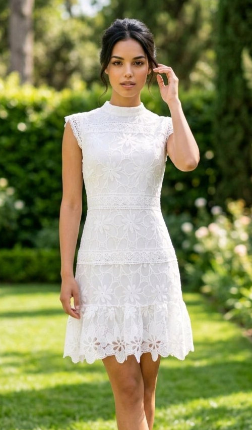 Julia Jordan Dress White Floral Lace Keyhole Back Boho Wedding Beachy Western 2