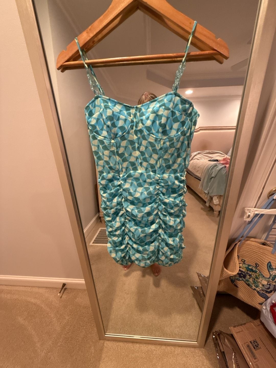 Zara Printed Corset Style Ruched Mini Dress with Acrylic Chain Straps