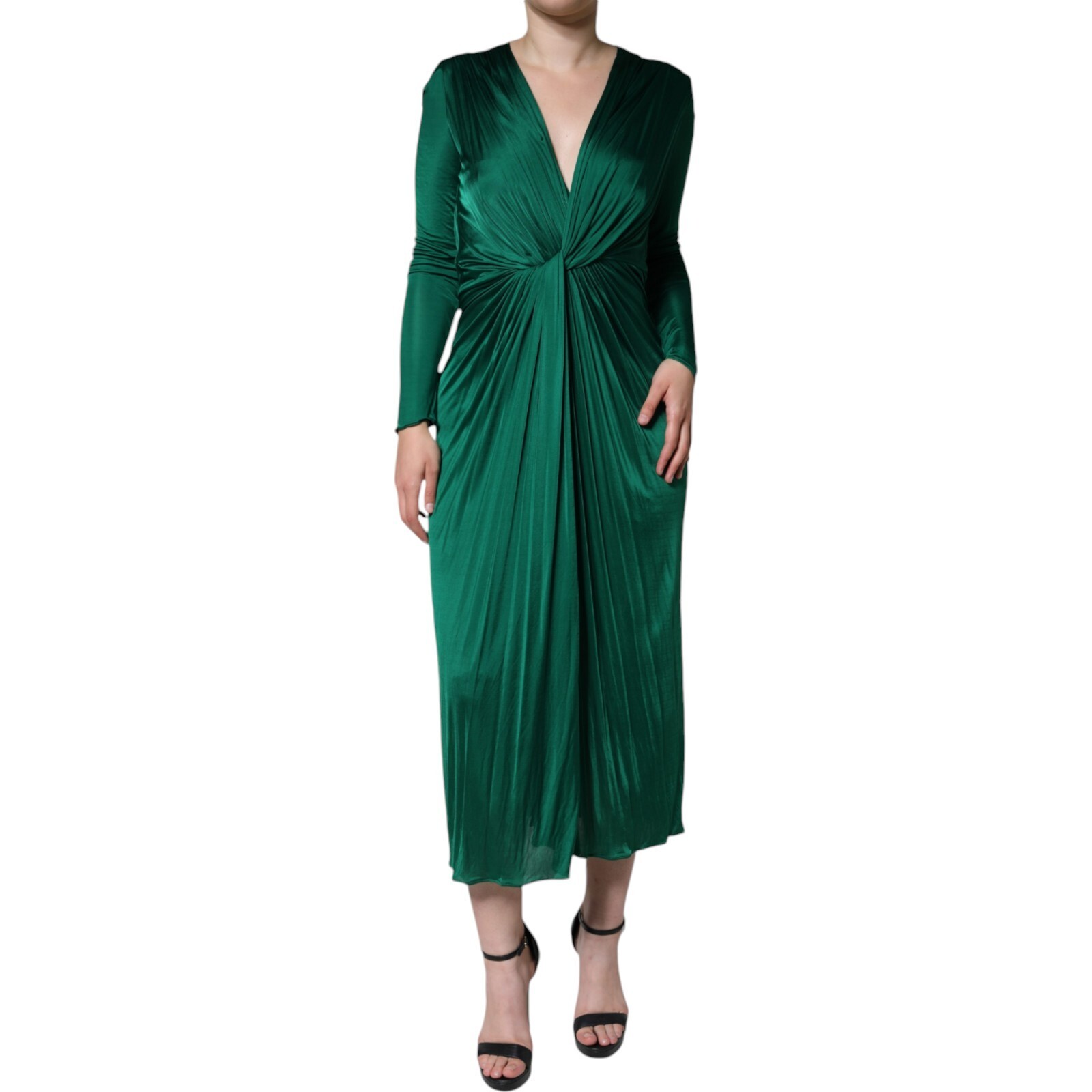 DOLCE & GABBANA Dress Dark Green Viscose Long Sleeve Midi IT46 / US12/XL 2180usd