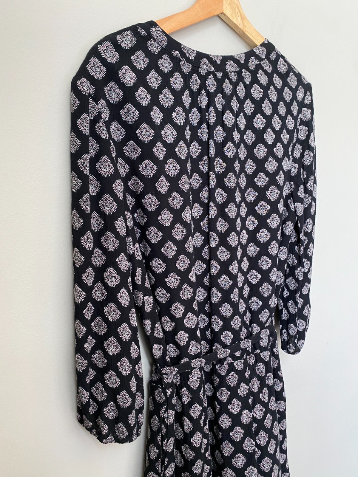 Caslon Women’s Medium Patterned Boho Peasant 3/4 Sleeve Tunic Dress Black