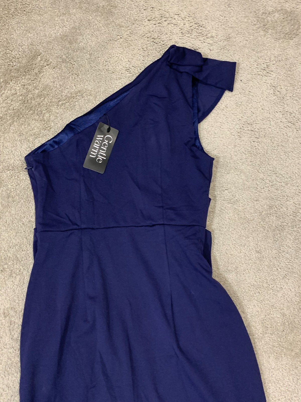 Gentle Warm Navy Dress Womens Size Large One Shoulder Front Slit Stretch Classic