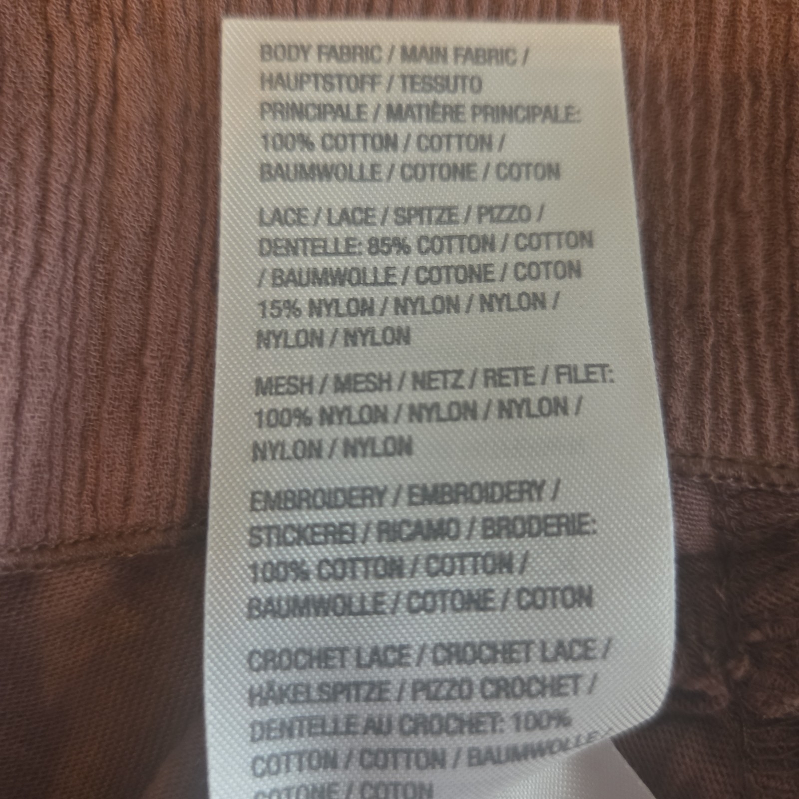 Small Cocoa Brown Sleevelss Dress Cotton Gauze Lace Ruffle LOGO Lori Goldstein