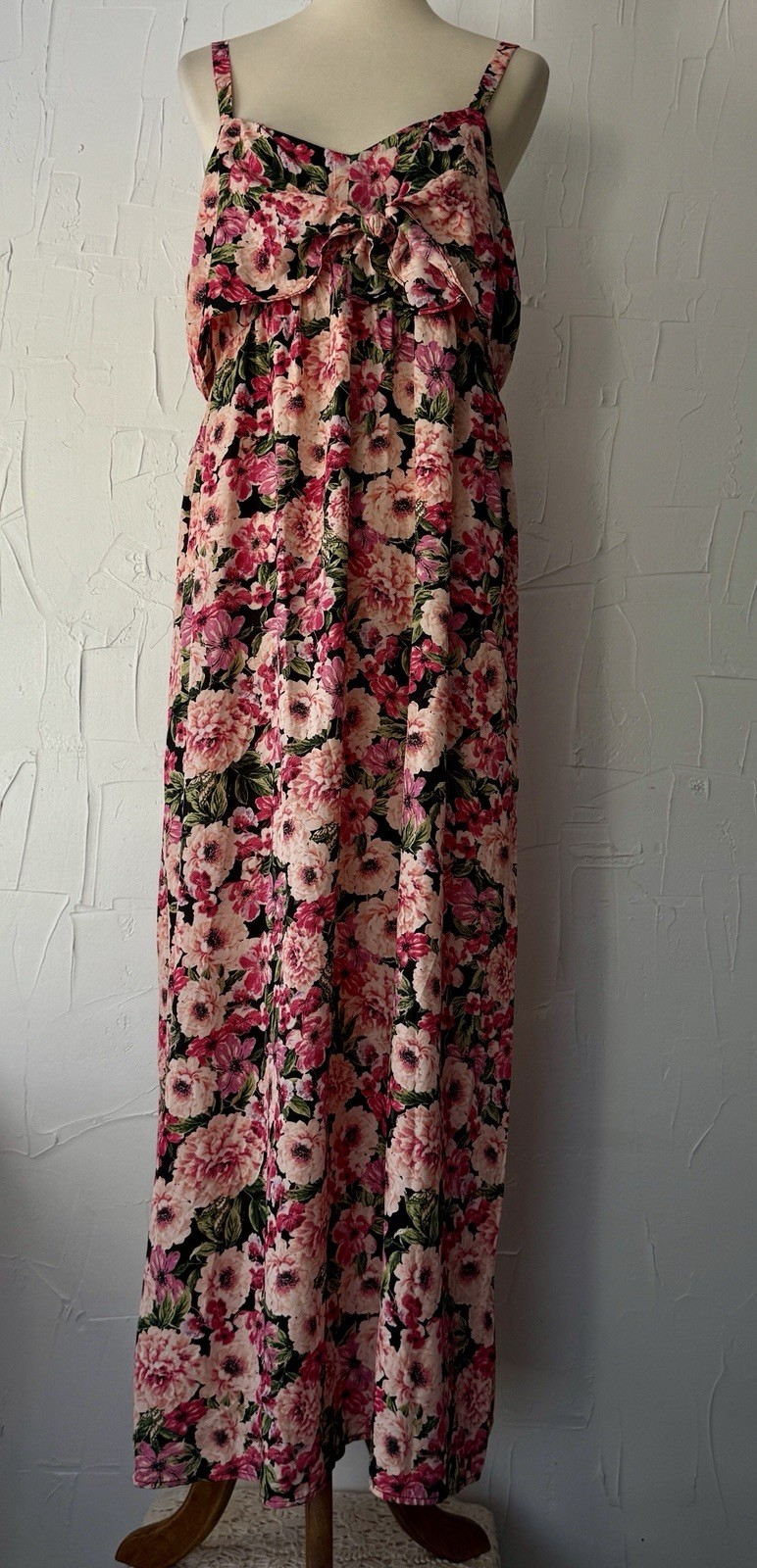 Ophelia Roe Floral Maxi (XL)dress Empire TieFront Adjustable Straps Stretch Back