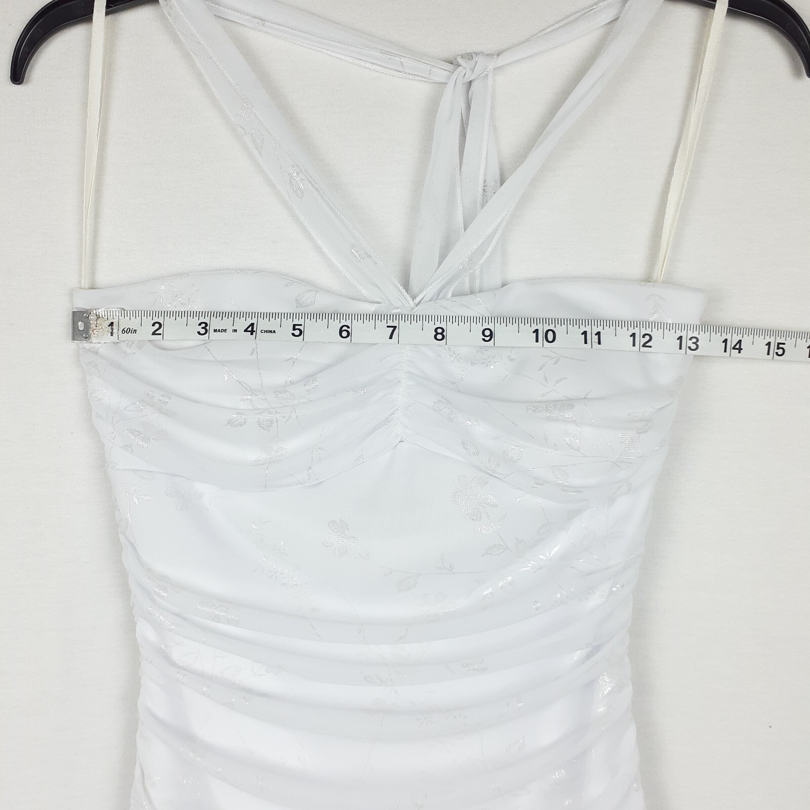 Finesse Womens Halter Dress Size M White Stretch Ruched Sides Handkerchief Hem