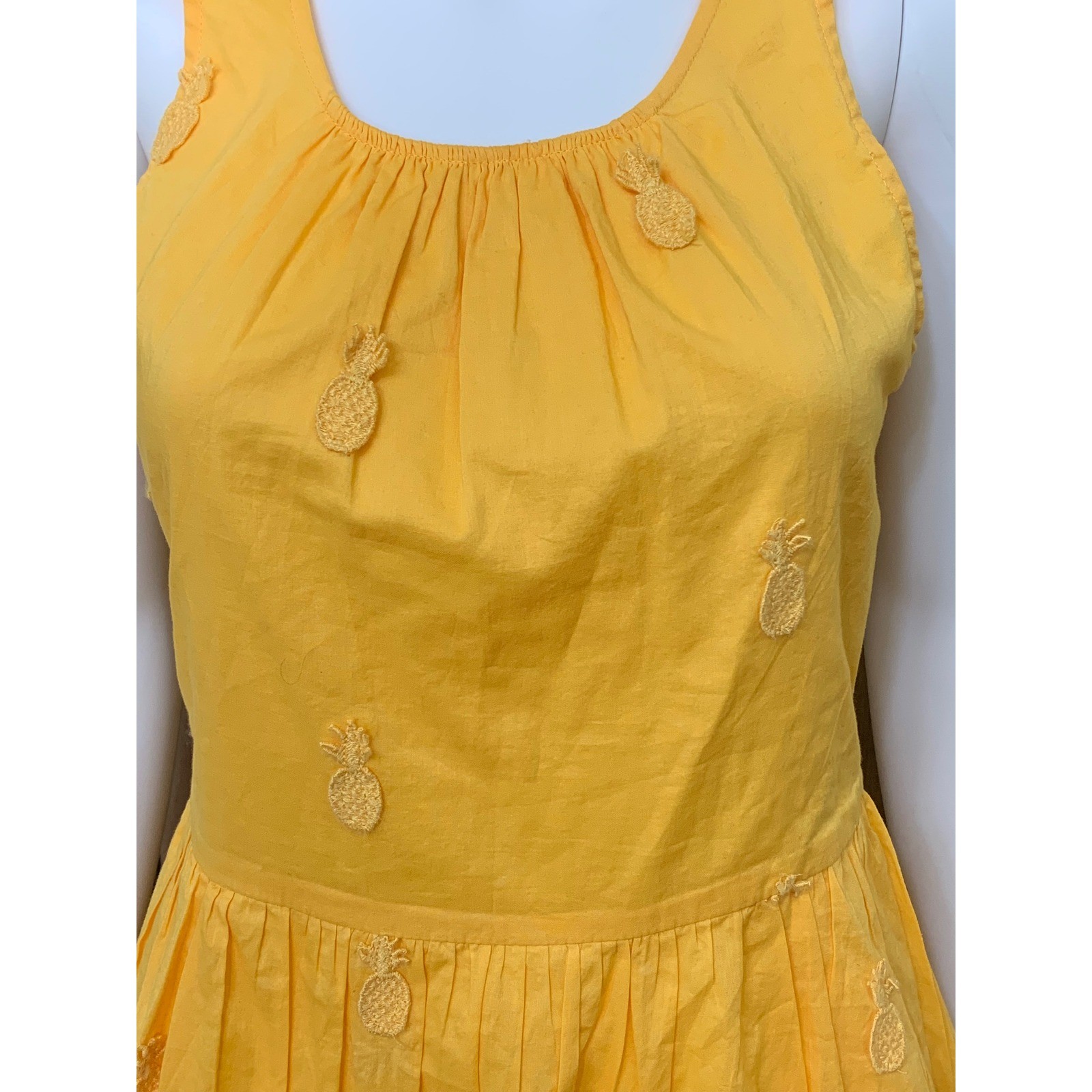 J.Crew Yellow Pineapple Embroidered Cotton Fit & Flare Dress CA216 Size 00 NWT