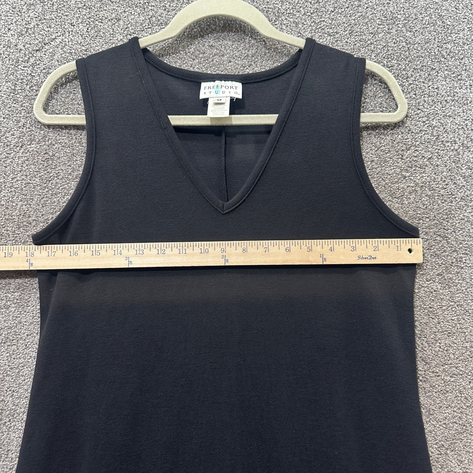 Freeport Studio Midi Dress Small Petite Black Ponte Sleeveless V Neck Pockets