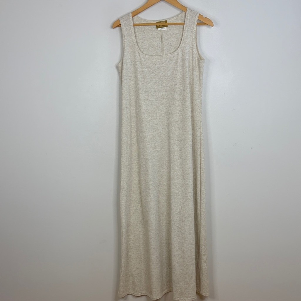 Vintage Linda Lundstrom Tank Dress Womens Large Heathered Beige Sleeveless Maxi