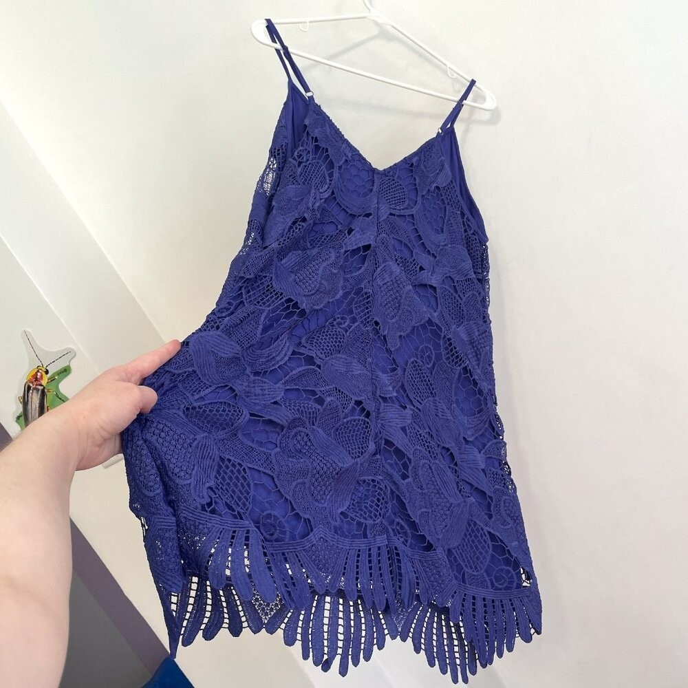 EXPRESS Crochet Trapeze V-Neck Mini Dress Indigo Purple / Blue Party 2016 Large