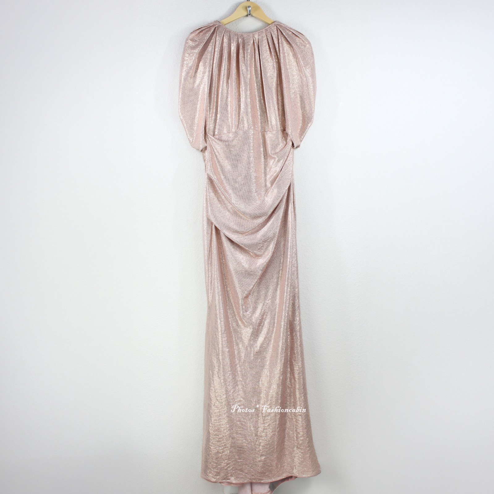 NWT TALBOT RUNHOF Cape-effect Gathered Metallic Stretch-jersey Gown, EU 42/US 12