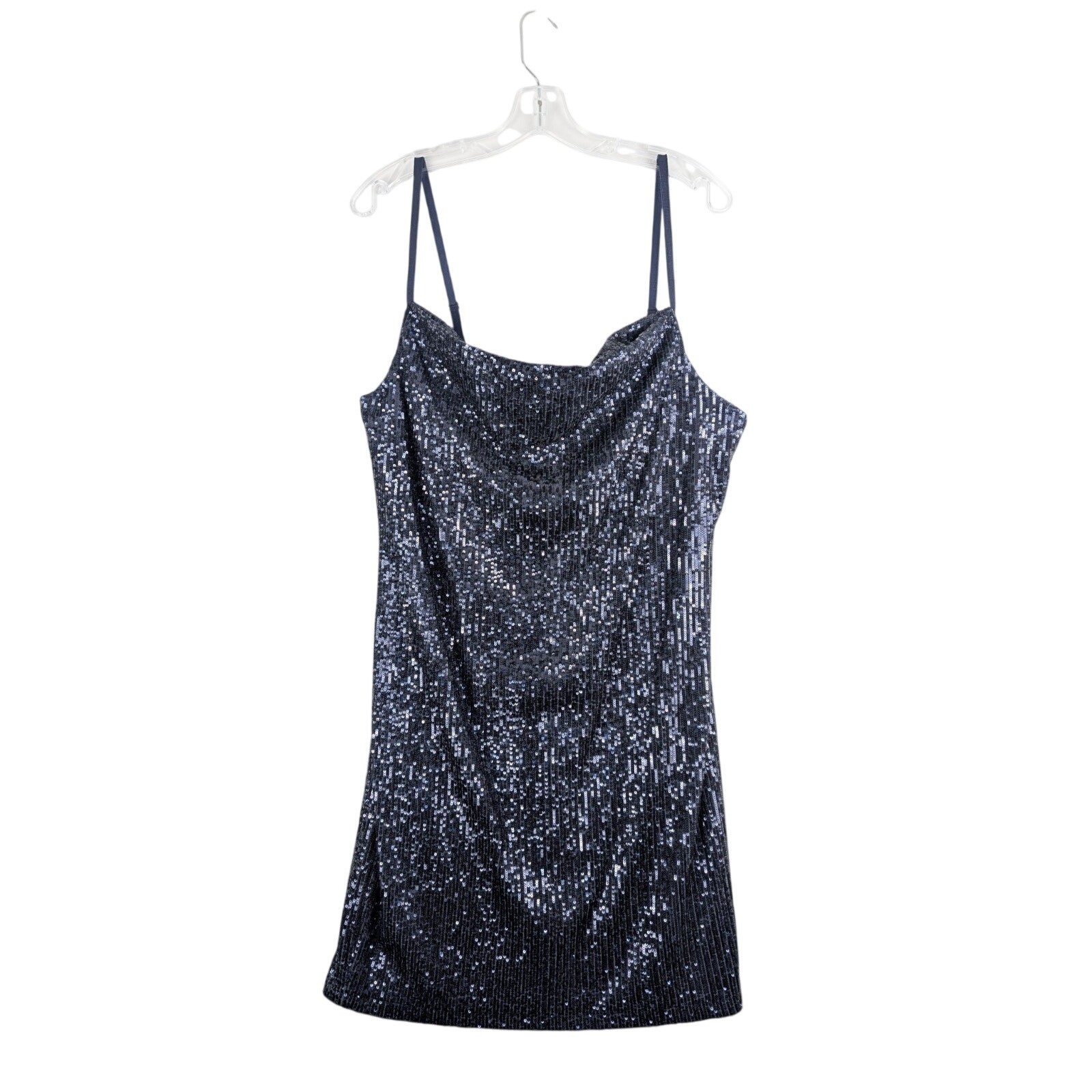 Marina Blue Sequin Spaghetti Strap Cocktail Dress Womens 14 Made In USA NWT
