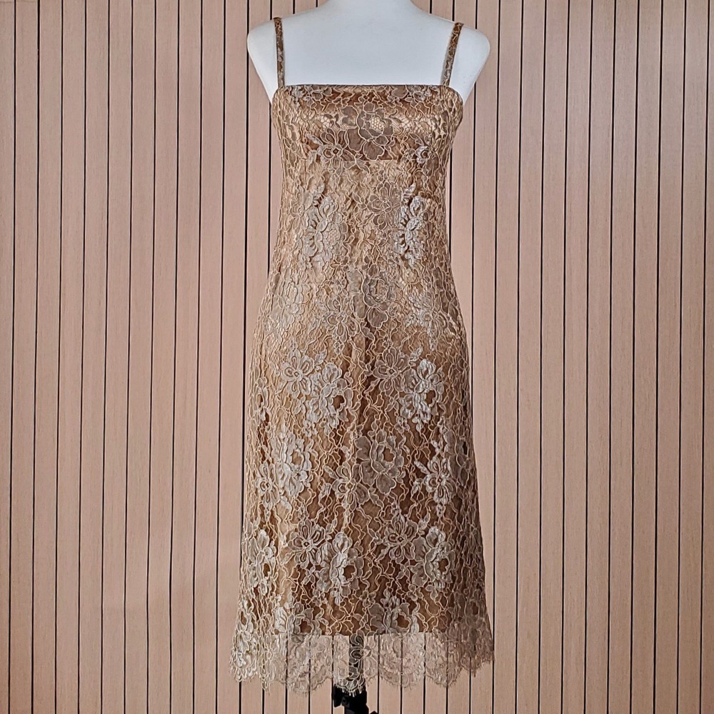 Max Mara Pianoforte Silk Lace Dress Beige IT42 Fits UK 8 EU 36 Made Italy Rare