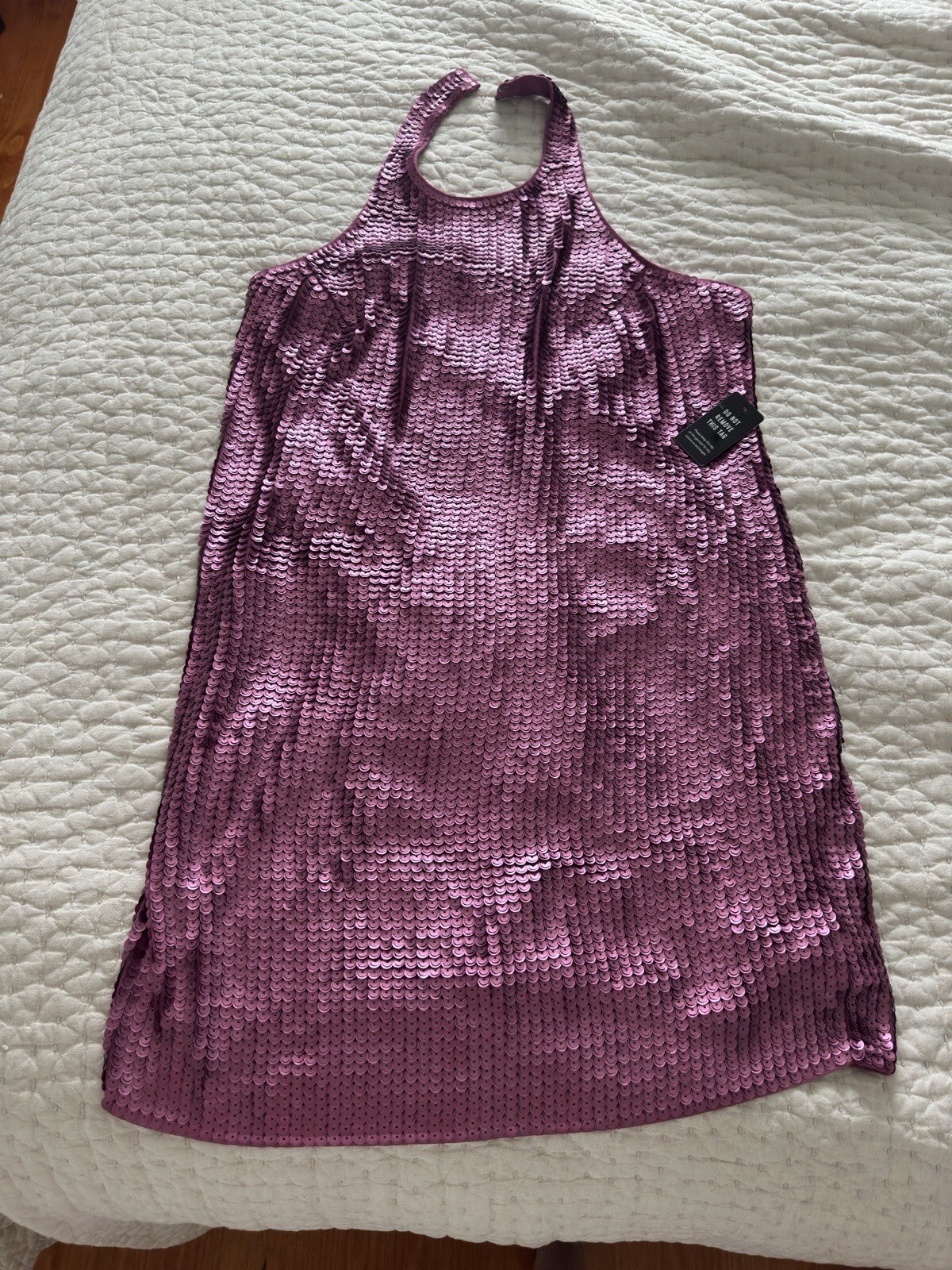 NWT LG Purple Sequin Backless Halter Mini Shift Cocktail Dress Mardis Gras LSU