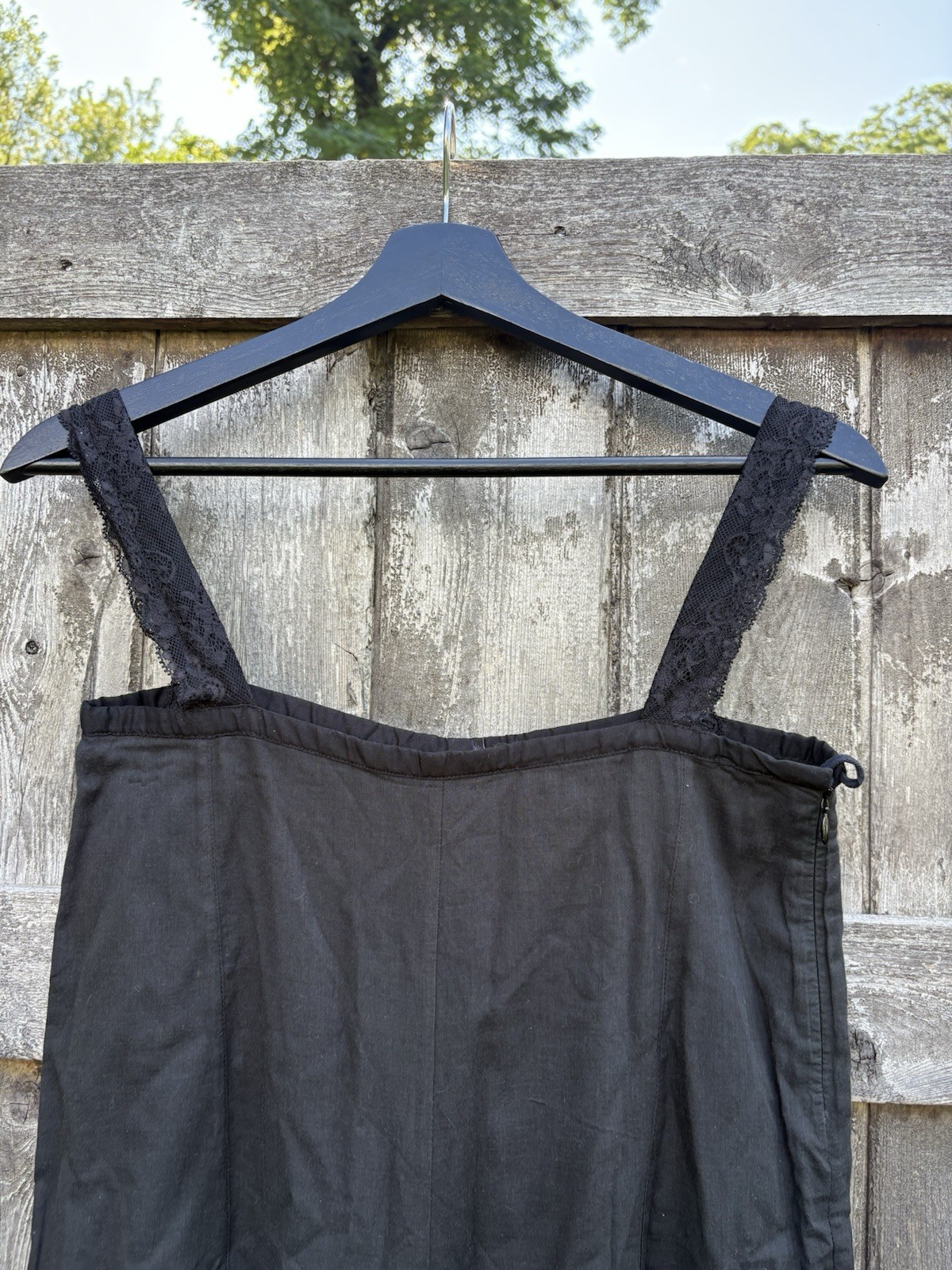 ANN DEMEULEMEESTER Minimalist Lightweight Black Cotton Dress with Lace Straps