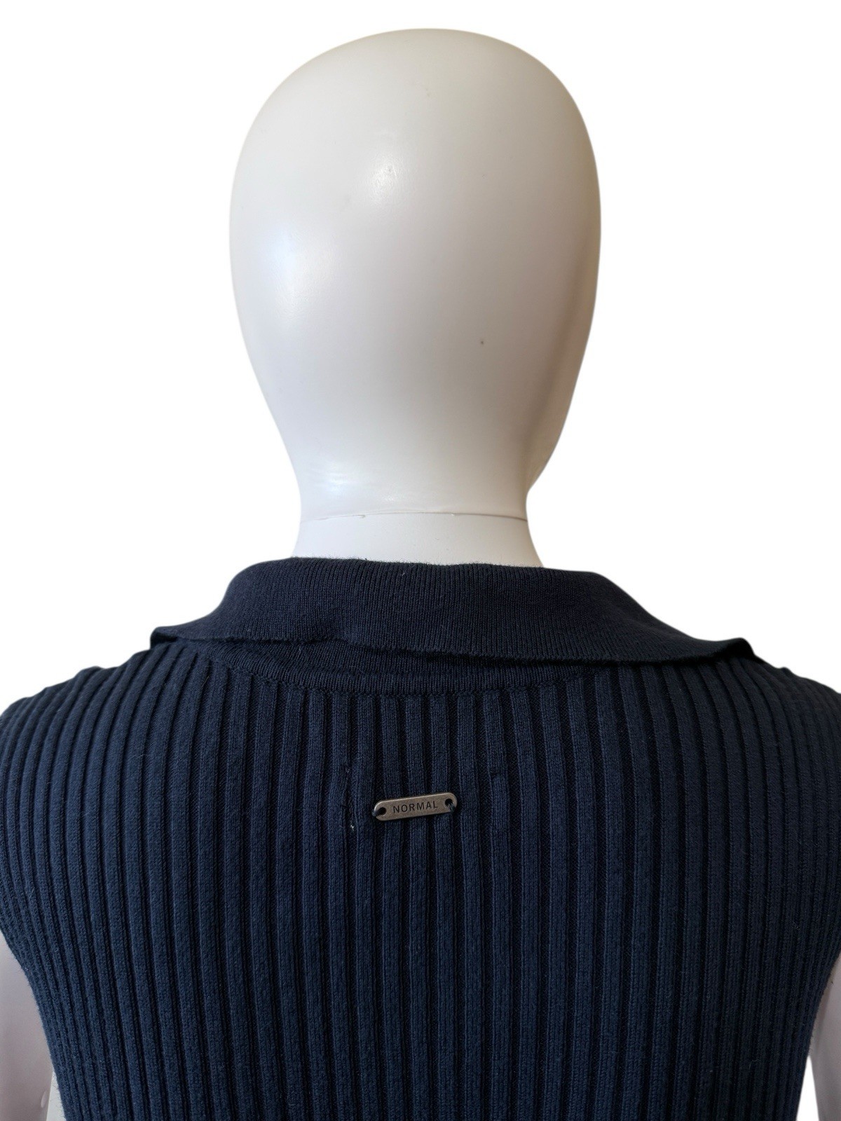 The Normal Brand Marin Collared Dress Navy Ribbed Sleeveless Maxi XS