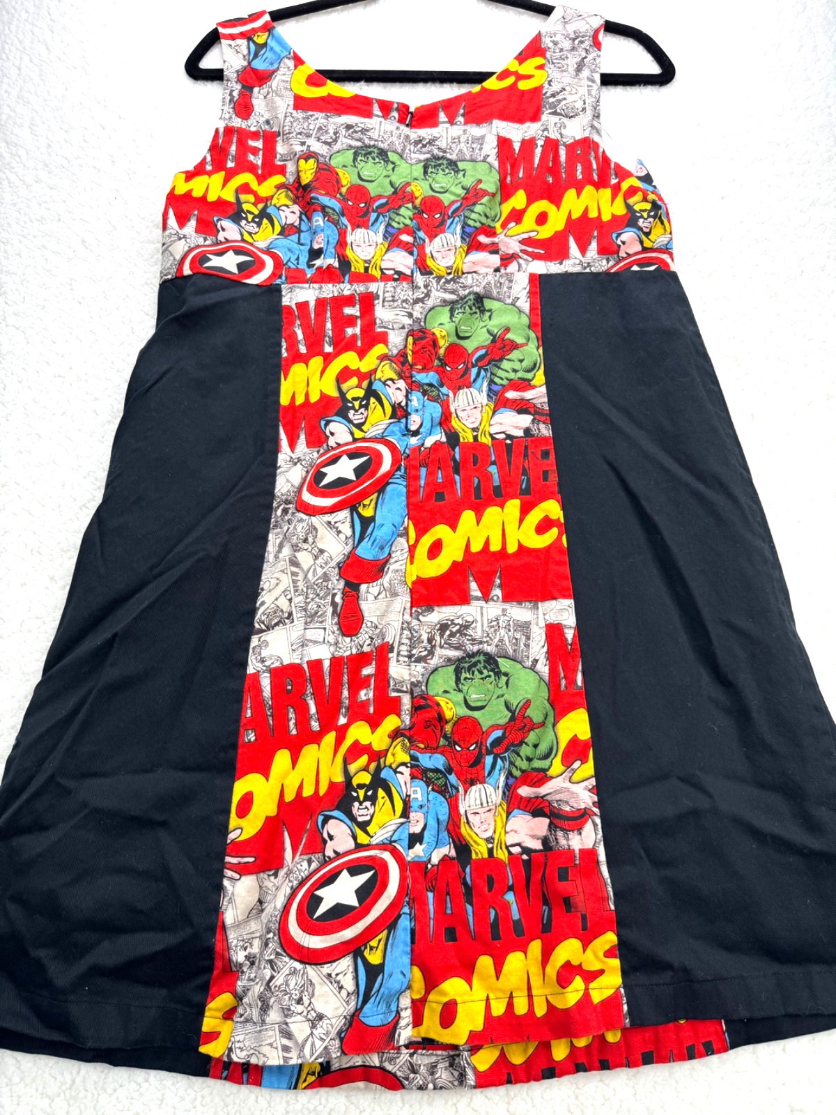 Marvel Comics Black and Character Print Button Up Sleeveless Dress Size M