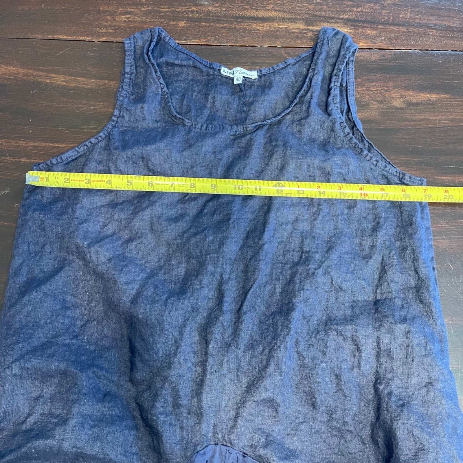 LIN Nature Navy Blue Sleeveless Midi Dress Eyelet Sz 40 Made in Italy Lagenlook