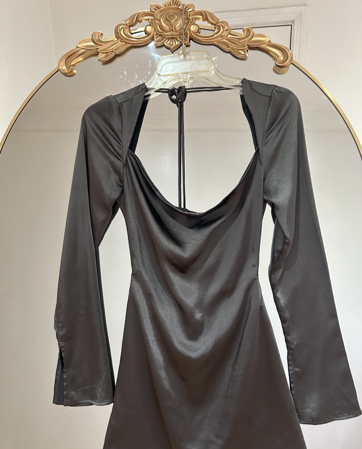 Princess Polly Satin Backless Tie Back Design Cowl Neck Mini Dress, Size 2