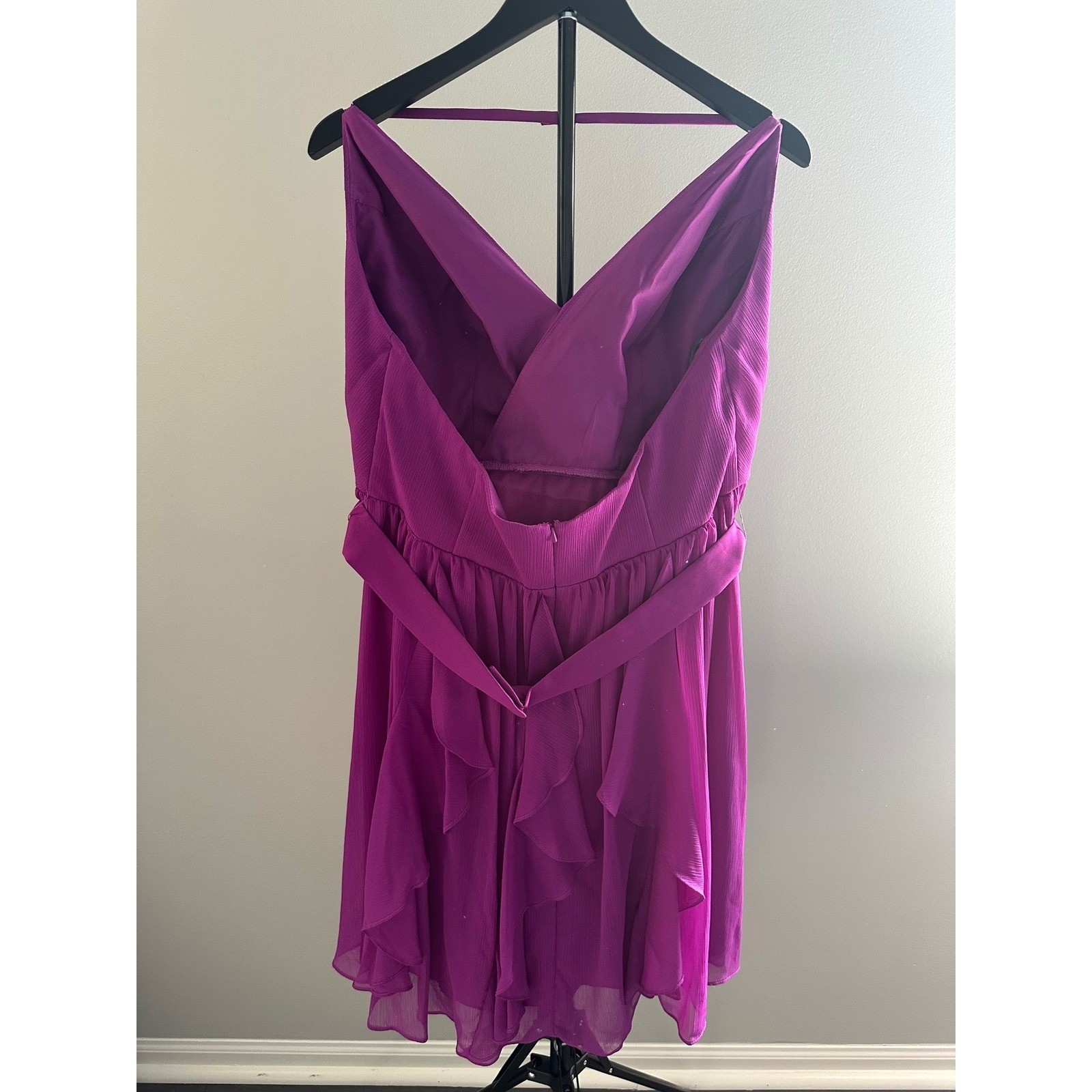 White by Vera Wang Short Chiffon Halter Dress Cassis Purple Womens 16