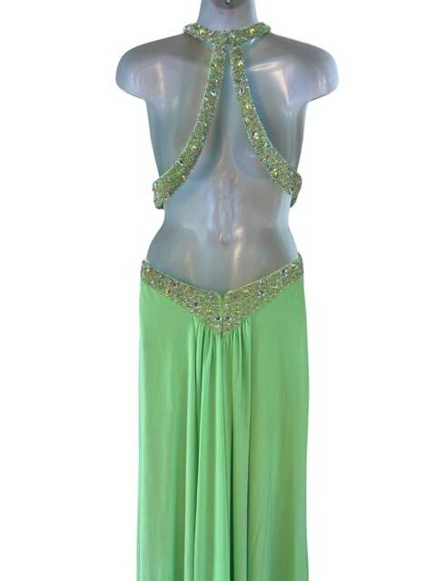 Mint Green Beaded Sequin Rhinestone Keyhole Cut Out Open Back Gown Size 4 $279