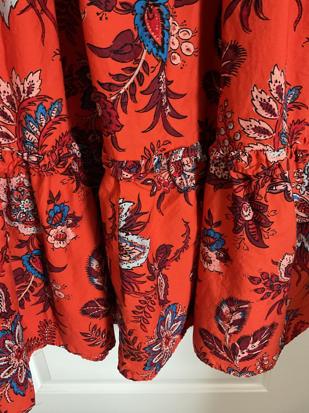 Large Rhode for Target Red- Orange Floral Resort 100% Cotton Tiered Midi Dress