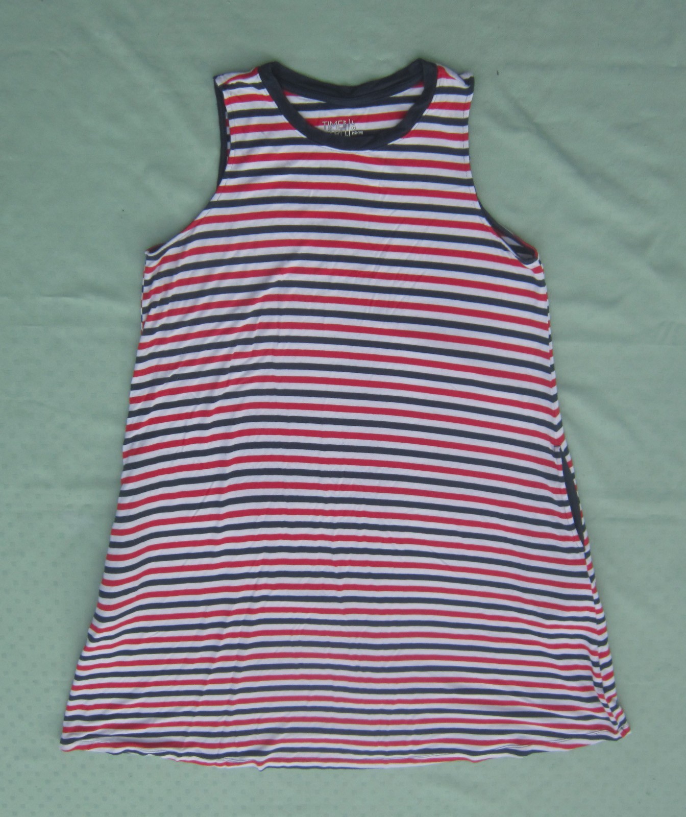 Time and Tru Red White Blue Striped Sleeveless Summer Dress w/Pockets Size 12-14