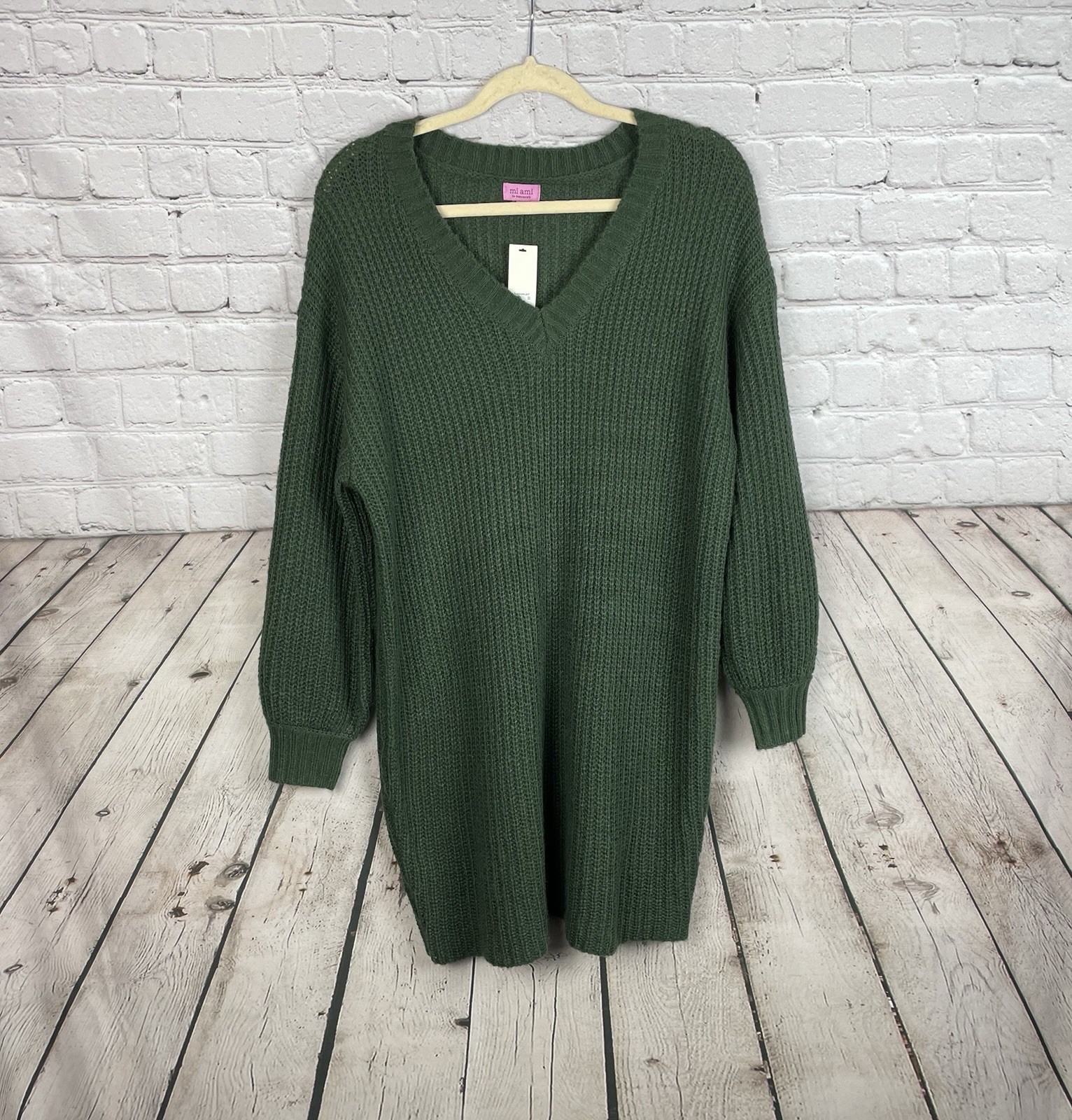Miami for Francesca’s Green Cozy Preppy Sweater Dress Size Medium NWT