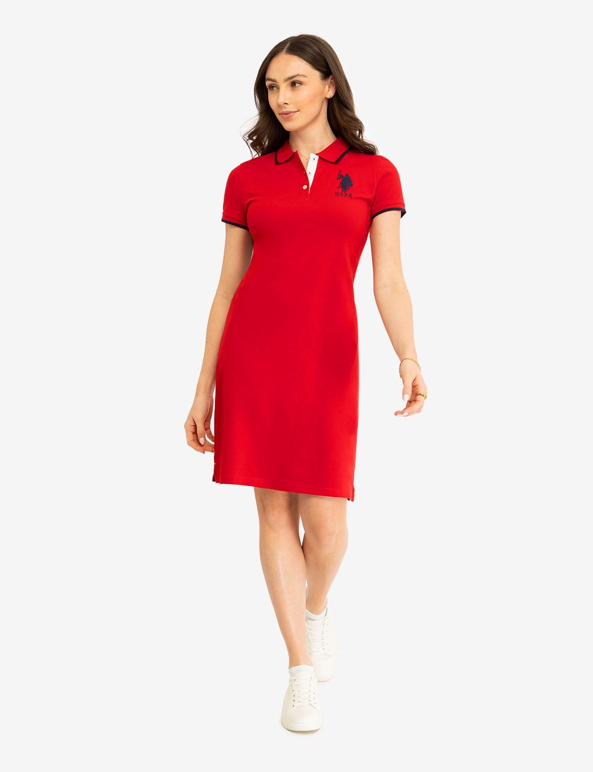U.S. Polo Assn. Red Collared Button T-Shirt Dress Logo Accent Size XS