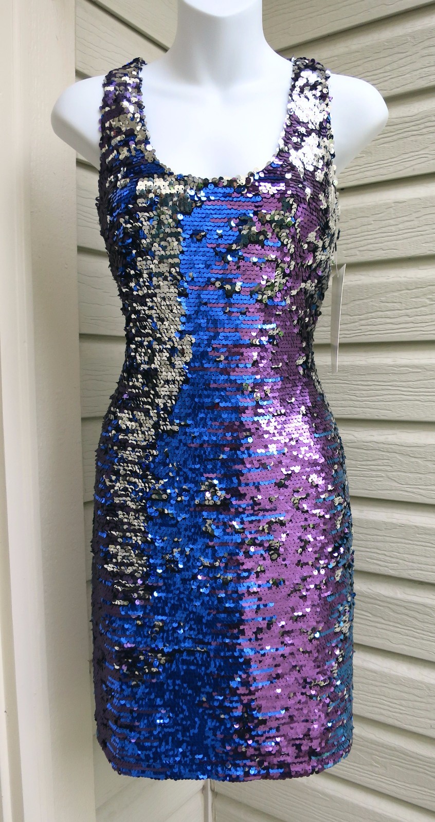 BOSTON PROPER Size 4 Ombre Sequin Tank Party Cocktail Dress Aqua Blue Purple NWT