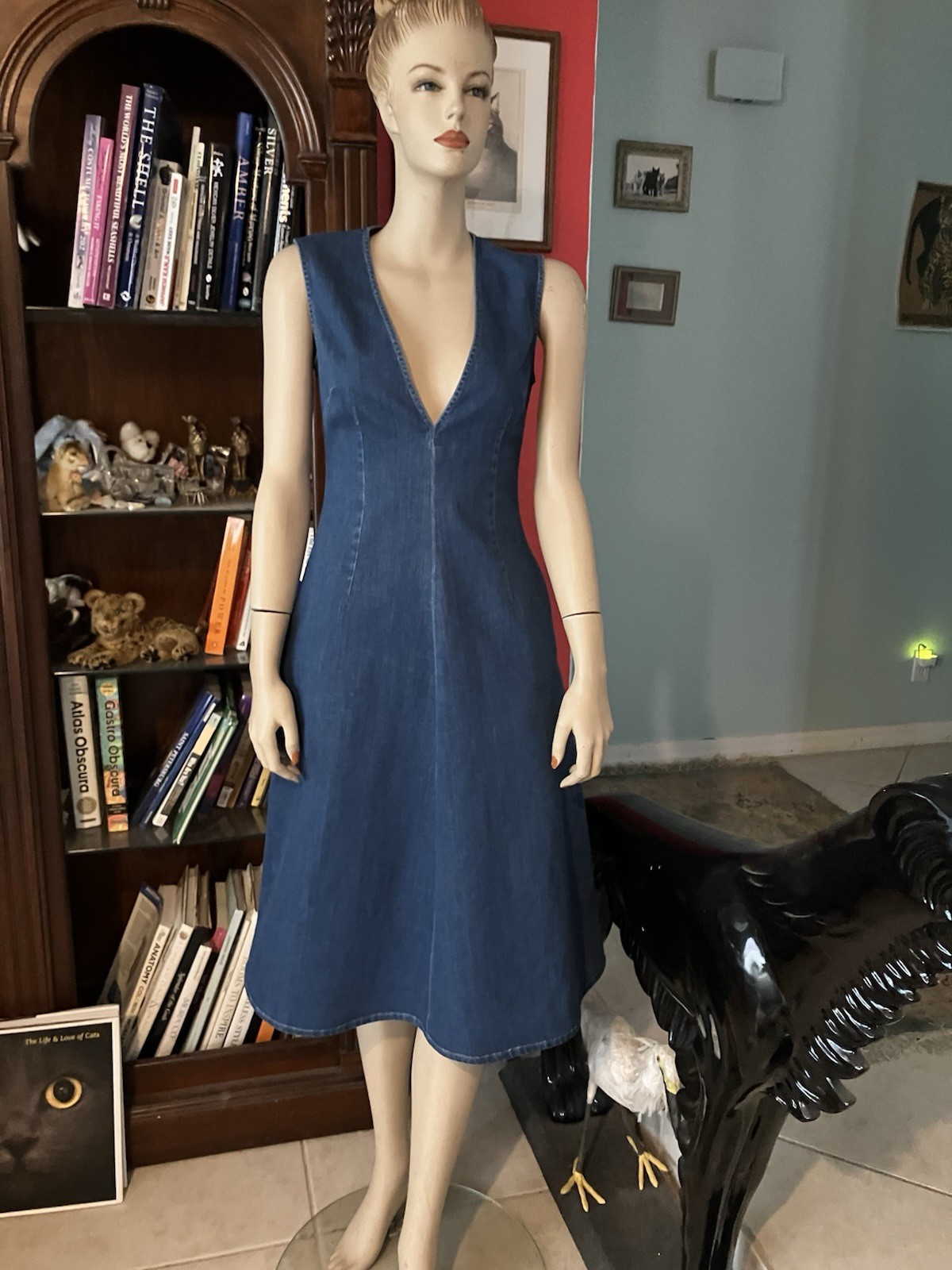 STELLA MCCARTNEY ZIP Back BLUE DENIM SLEEVELESS DRESS SIZE IT 36 US 0 Deep V