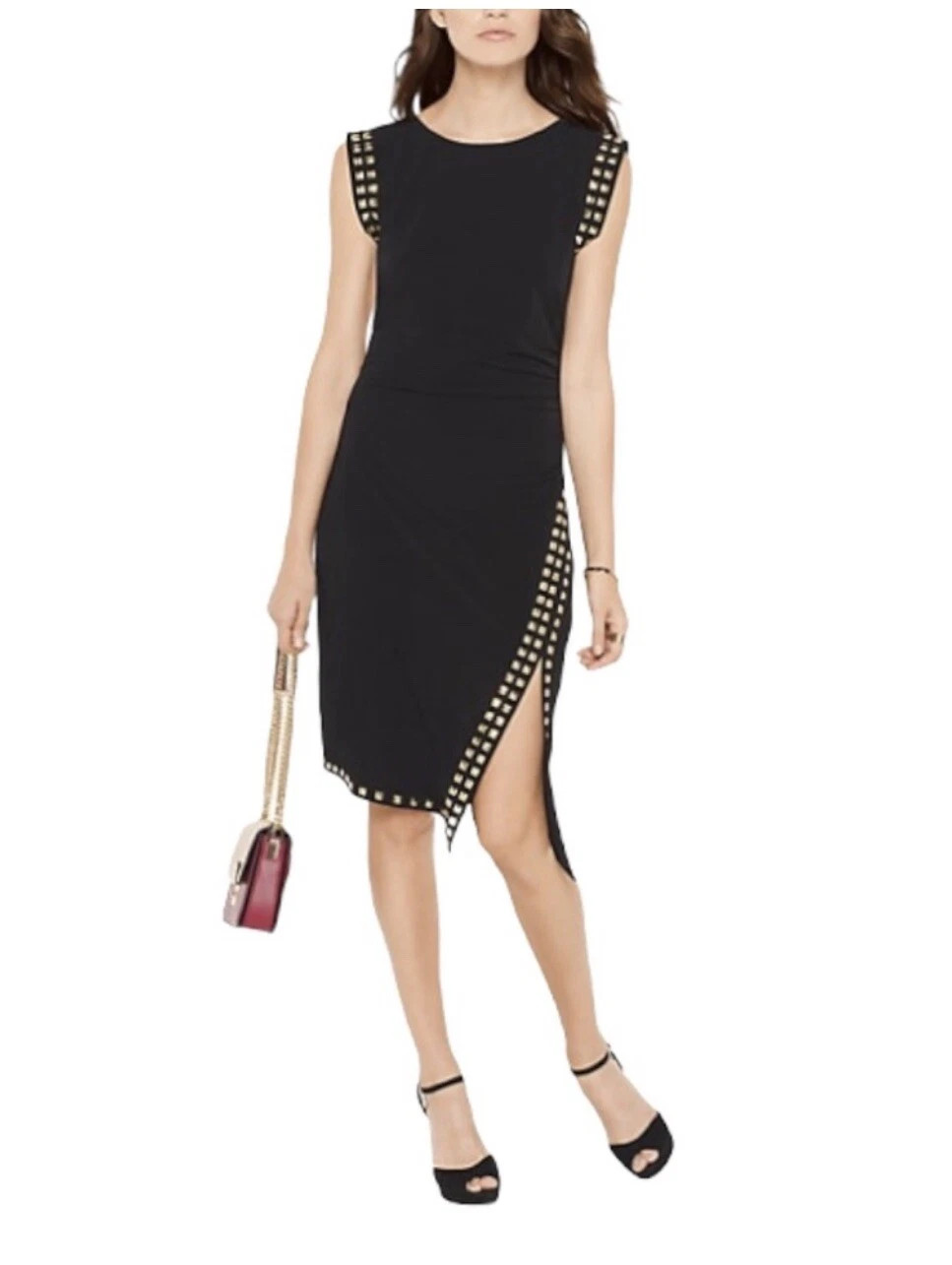 MICHAEL Michael Kors Asymmetrical Studded Sleeveless Side Slit Sheath Dress, S