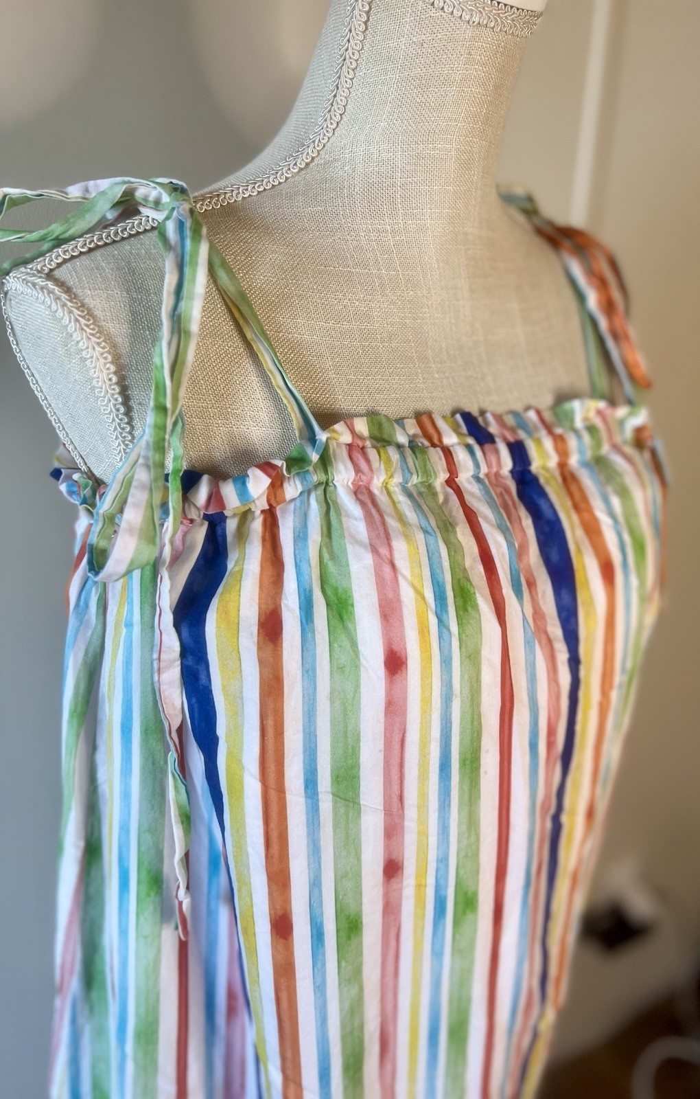Brooke Wright Designer Dress Size Large. Beachwear Vacation Tie Straps Striped