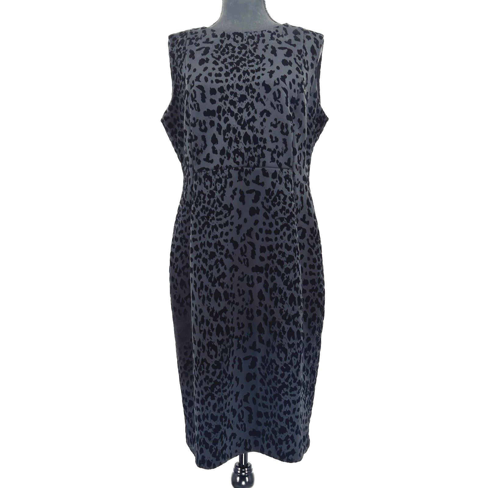 Calvin Klein Dress Women’s Sleeveless Leopard Velvet Textured Sheath Black 14 L