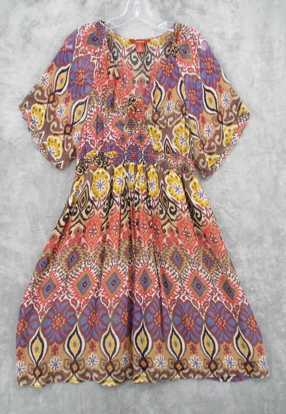 Sundance Dress 14 Boho Silk Indie Sheer Top Ikat Lightweight Lined Bohemian