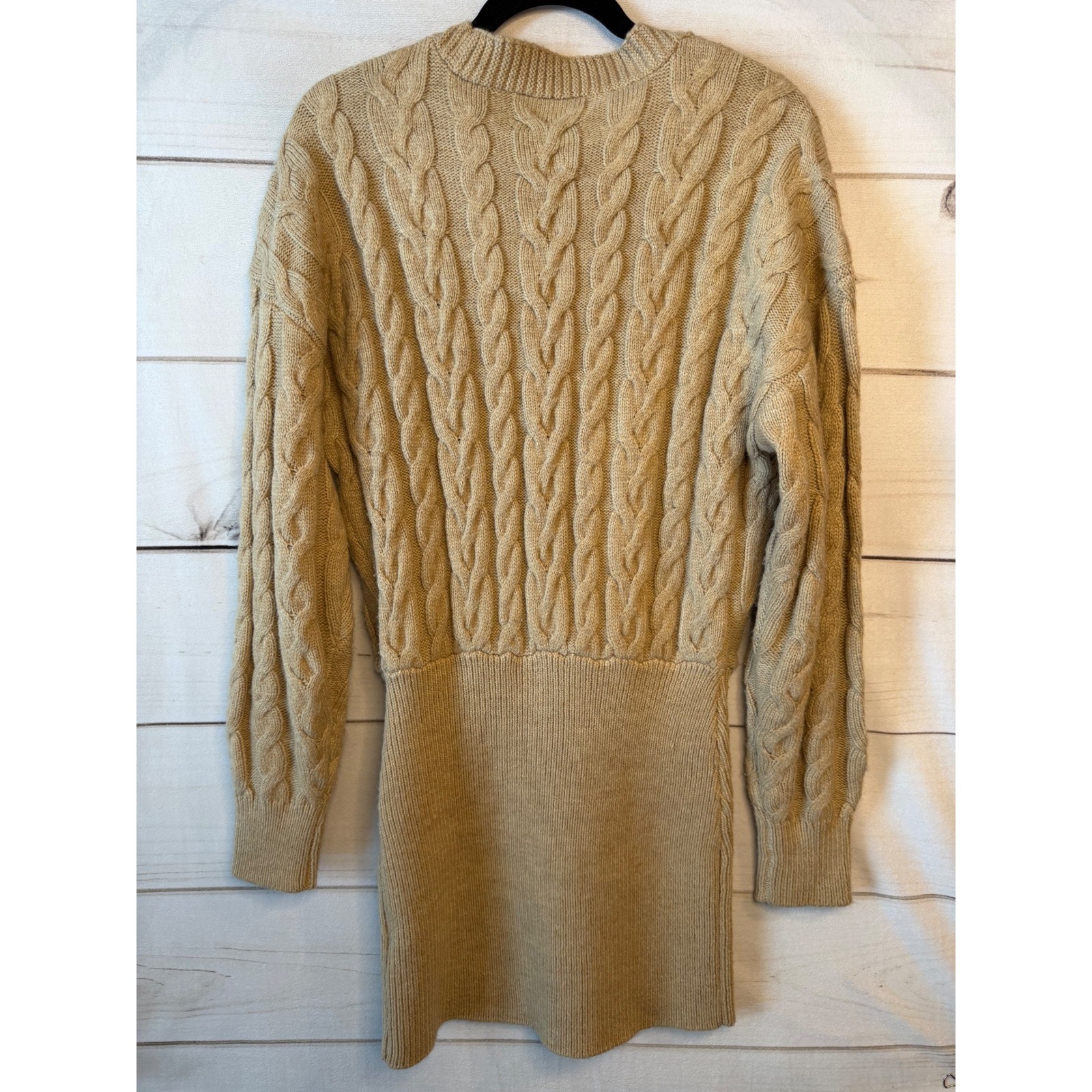 Retrofete Camel Tan Cable Knit Button Front Cardigan Mini Sweater Dress Small
