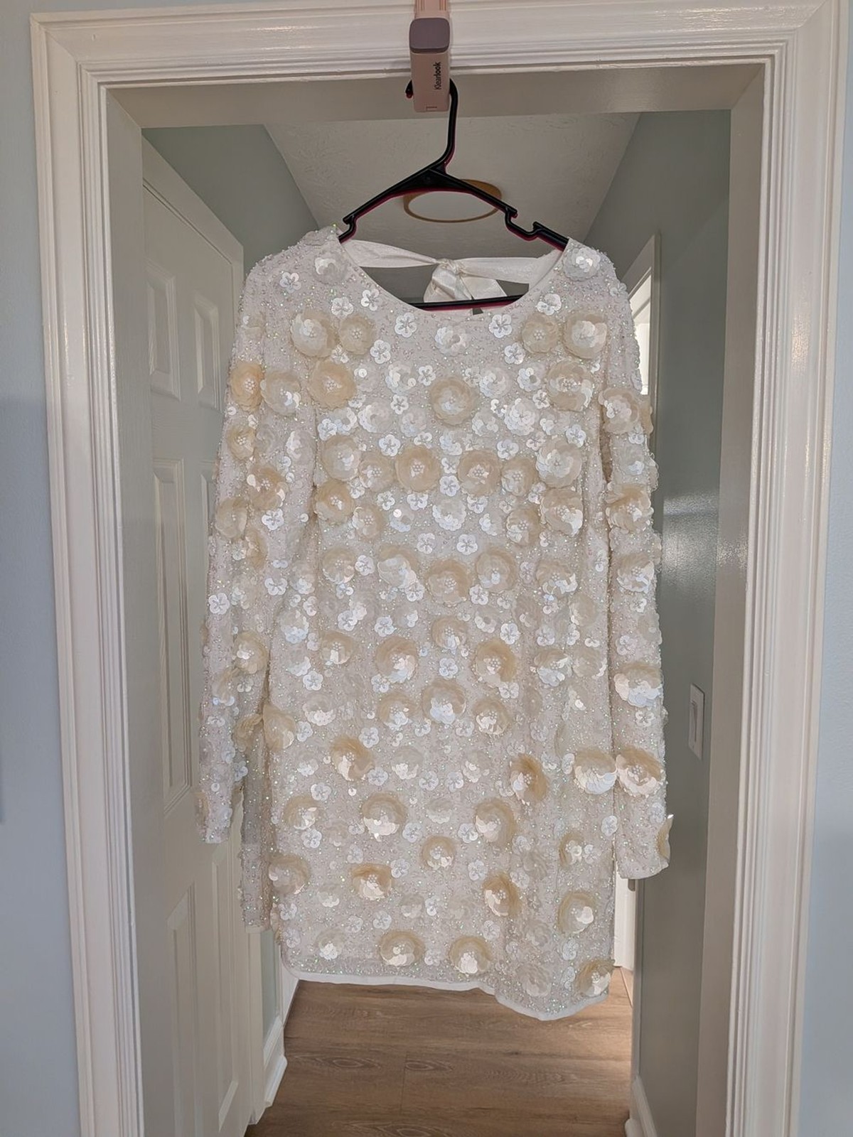 Asos Ivory Sequin & 3D Floral Long Sleeve Dress 10