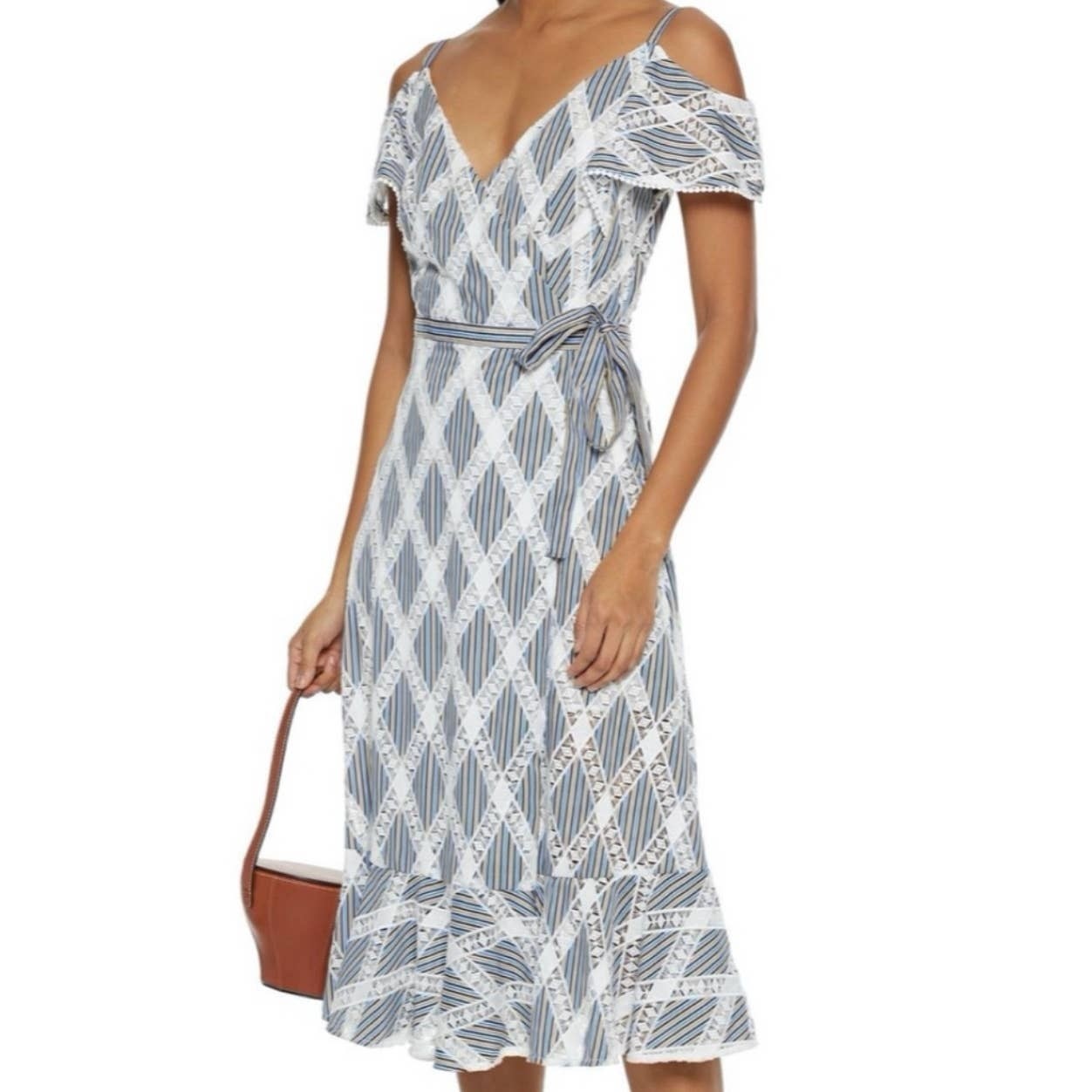 Sandro Paris Striped Ella Midi Dress Women Size 40 Ruffle Parisian Chic Romantic