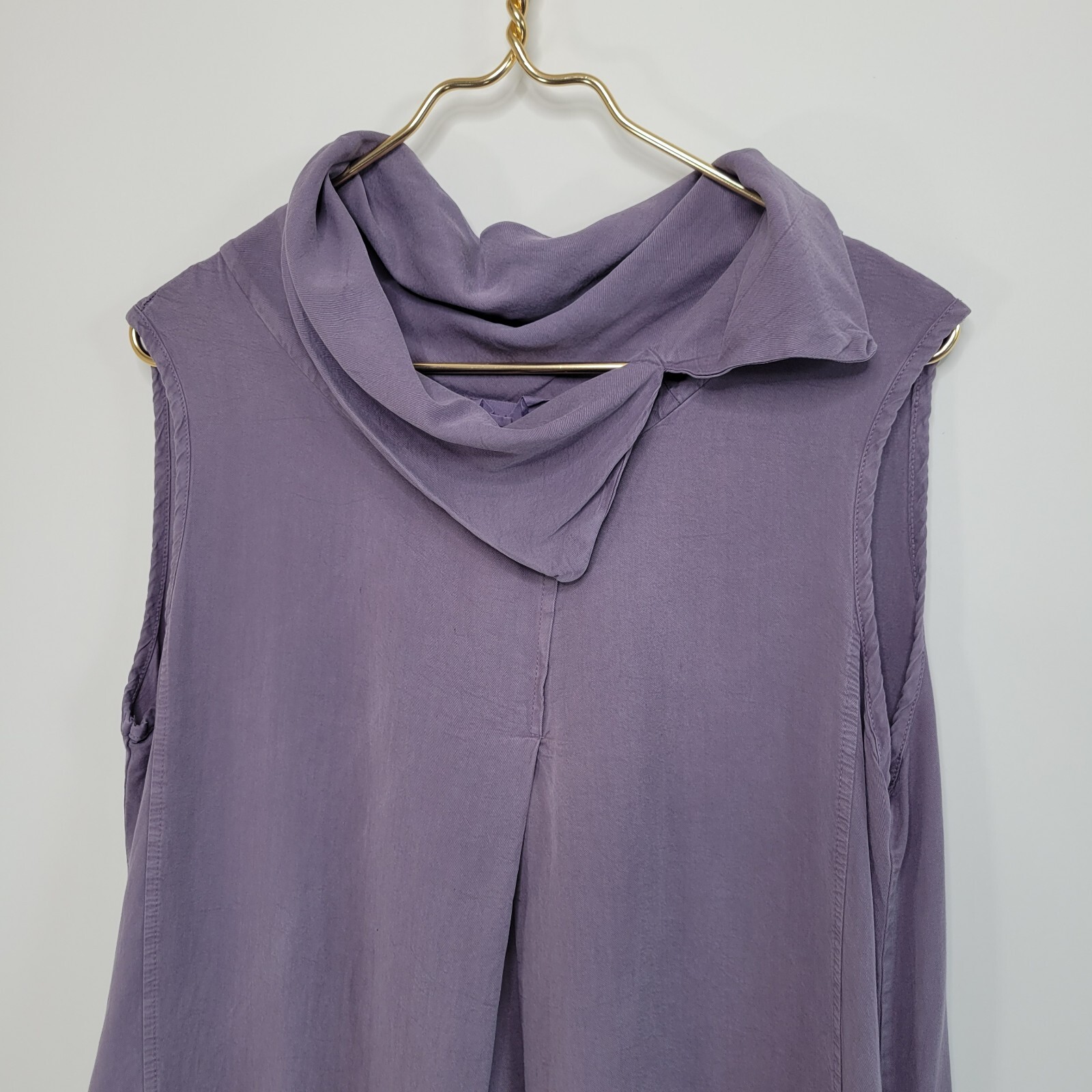 LUUKAA Dusty Purple Midi Shift Dress Size 12 Sleeveless Cowl Pockets Lagenlook